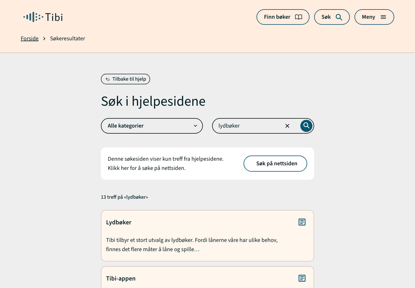 Tibi Help search result page